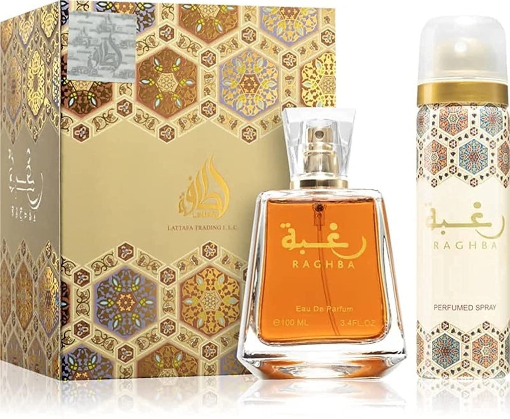 Lattafa Perfumes Raghba Gift Set 100ml EDP + 50ml Deodorant Spray - Unisex at MyBeautyBoutique by Lattafa Perfumes
