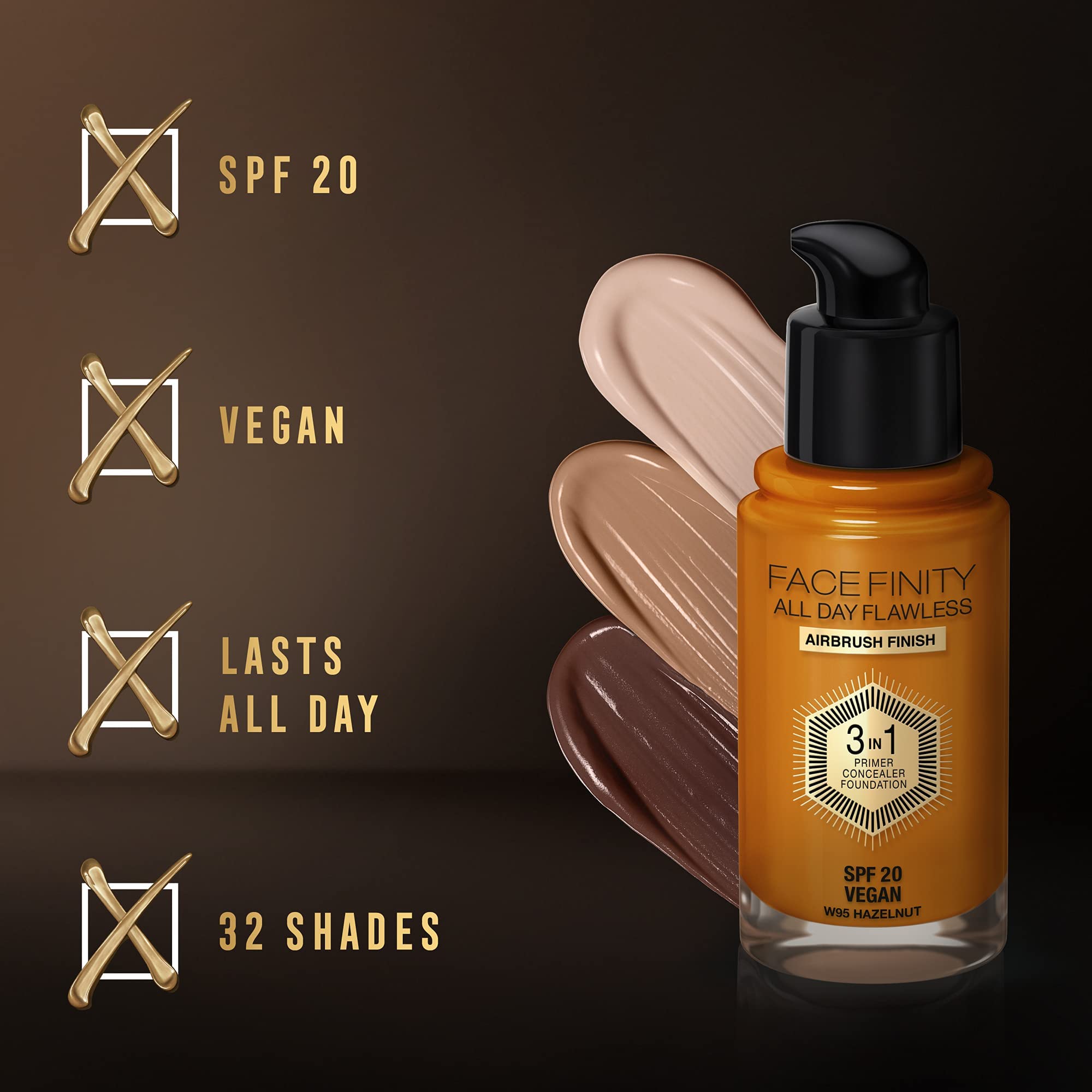 Max Factor Facefinity All Day Flawless 3 in 1 Foundation with Flexi-Hold SPF20 30ml - 95 Tawny