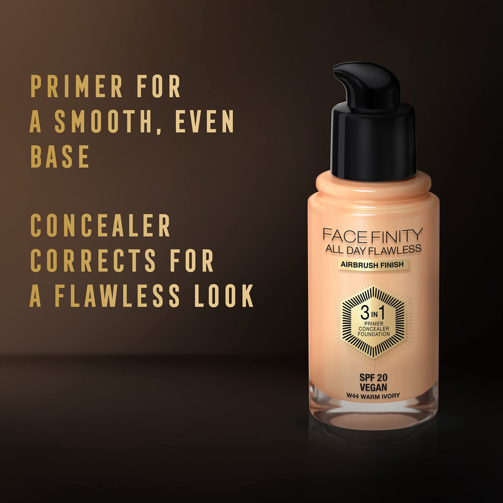 Max Factor Facefinity All Day Flawless 3 in 1 Foundation SPF20 30ml - 44 Warm Ivory