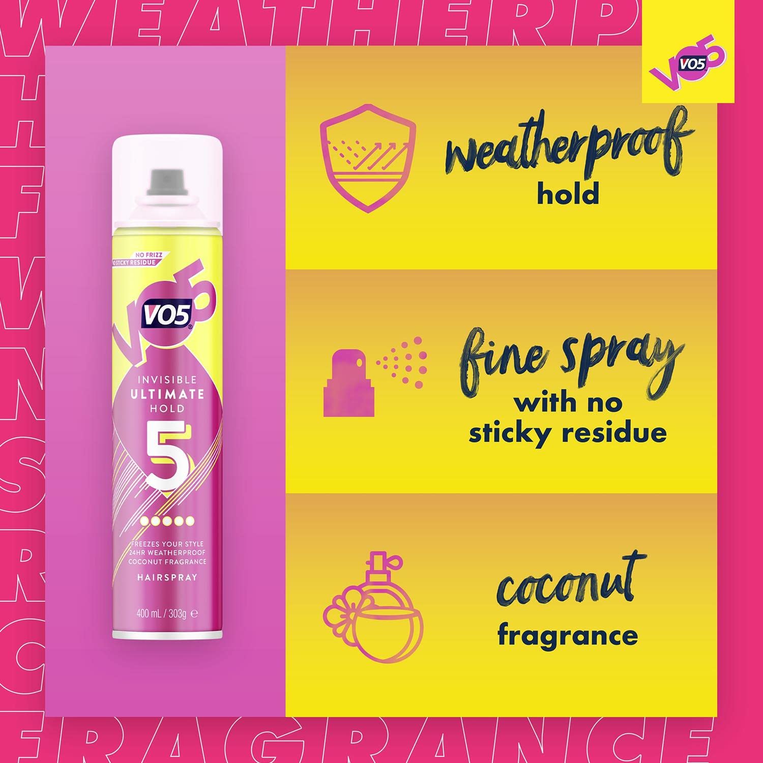 VO5 Invisible Ultimate Hold Hairspray 400ml - 5