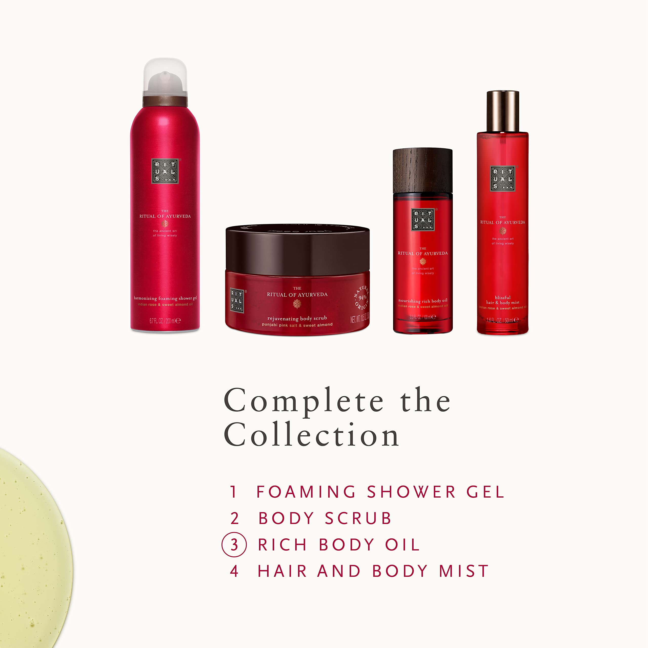 The Ritual of Ayurveda Nourishing Rich Body Oil 100ml - Indian Rose & Sweet Almond Oil