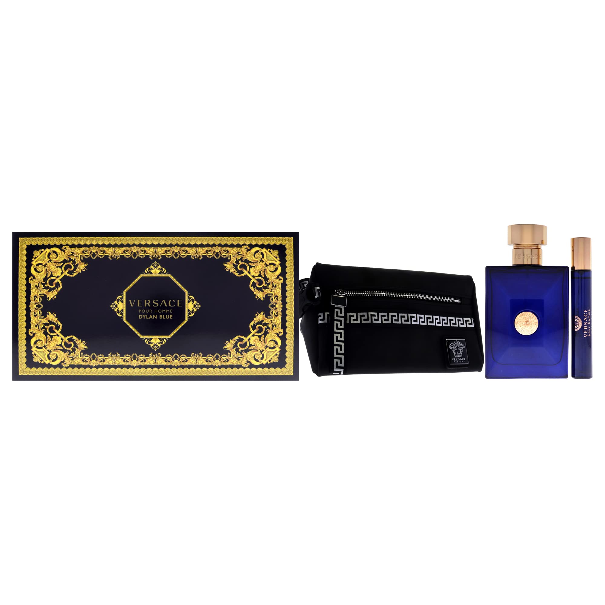 Versace Pour Homme Dylan Blue Gift Set 100ml EDT + 10ml EDT + Toiletry Bag - Eau De Toilette at MyBeautyBoutique by Versace