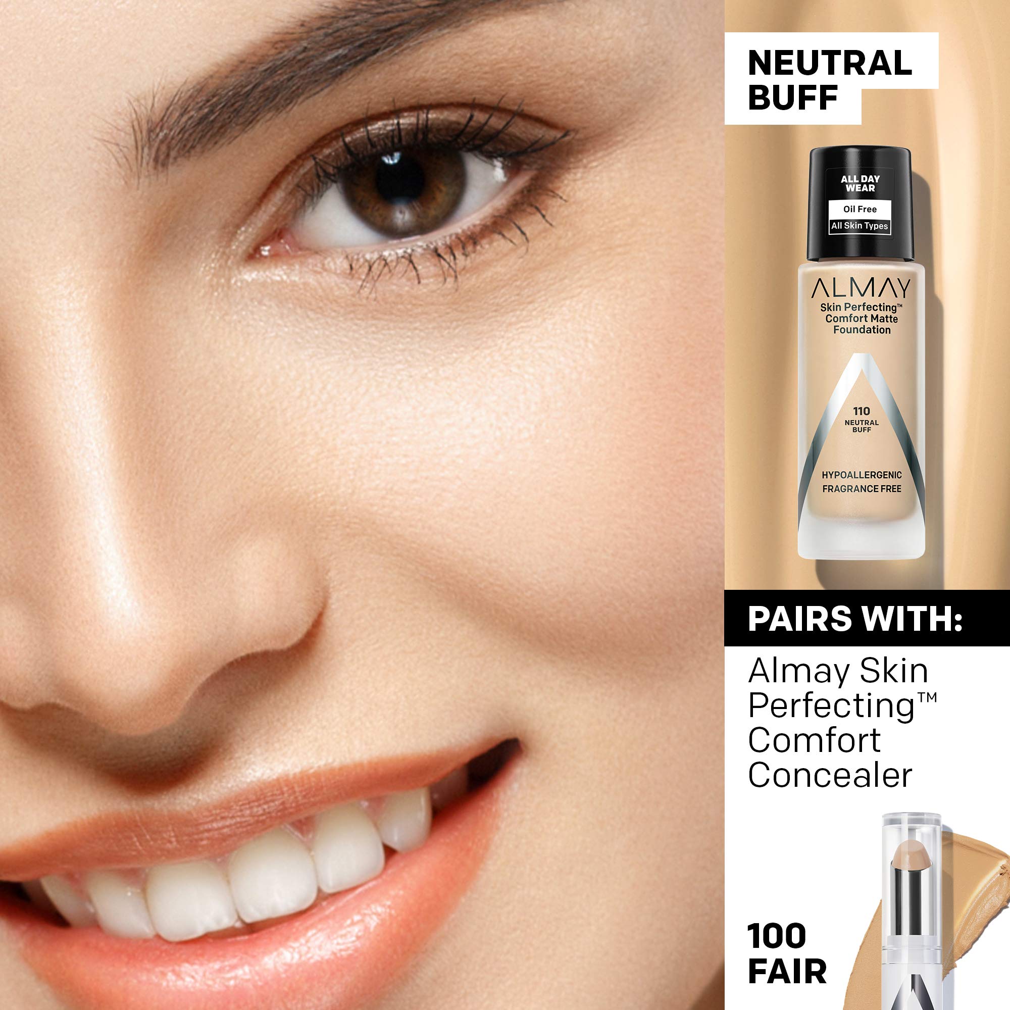 Almay Skin Perfecting Comfort Matte 110 Neutral Buff Foundation 30ml