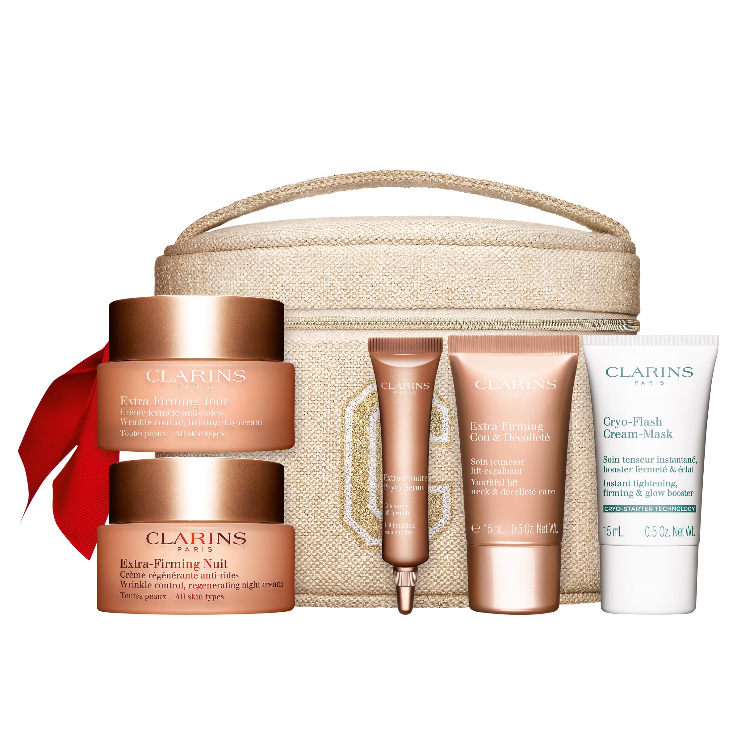 Clarins Extra-Firming Collection - 4 Piece Set (extra firming day cream 50ml + extra firming phyto serum 10ml, extra firming neckcream 15ml, cryo flash cream mask 15ml)