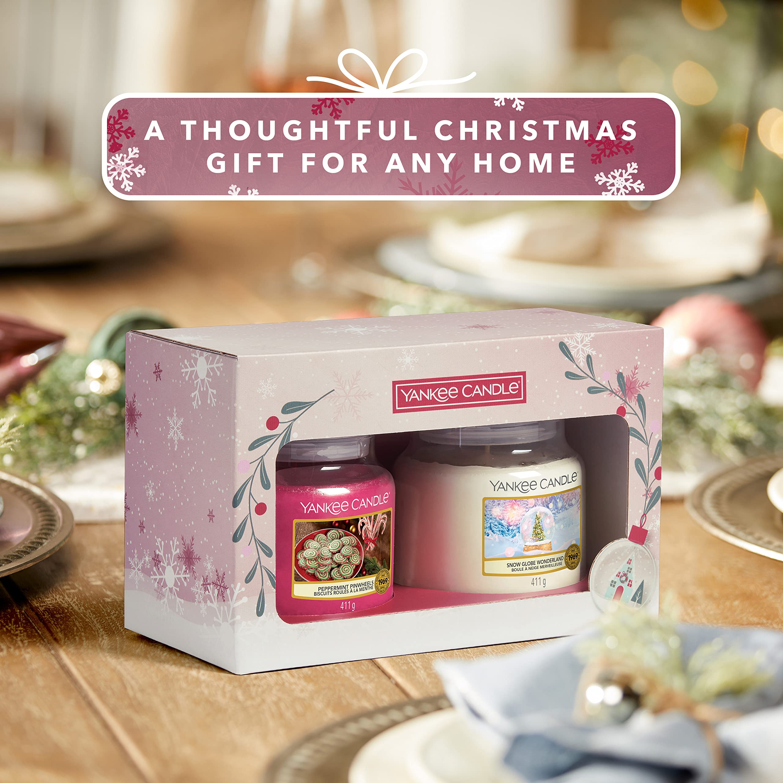 Yankee Original Candle Gift Set 411g Peppermint Pinwheels Candle + 411g Snow Globe Wonderland Candle