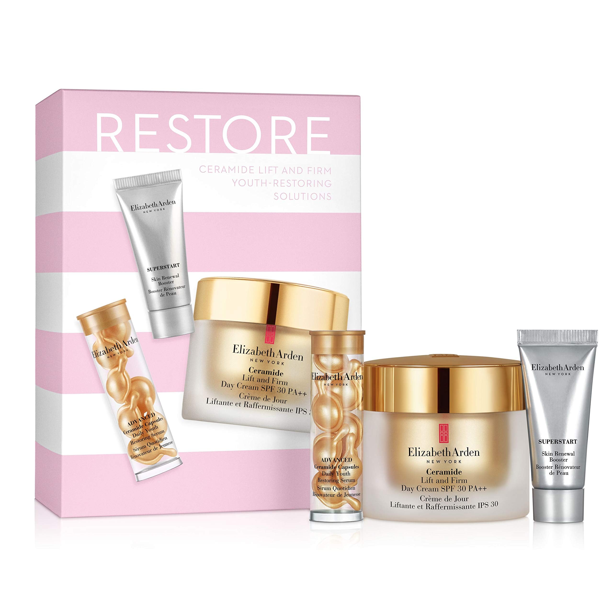 Elizabeth Arden Restore 3 Piece Gift Set: Ceramide SPF 30 PA++ Day Cream 50ml - Serum Capsules 7pcs - Superstart Booster 5ml