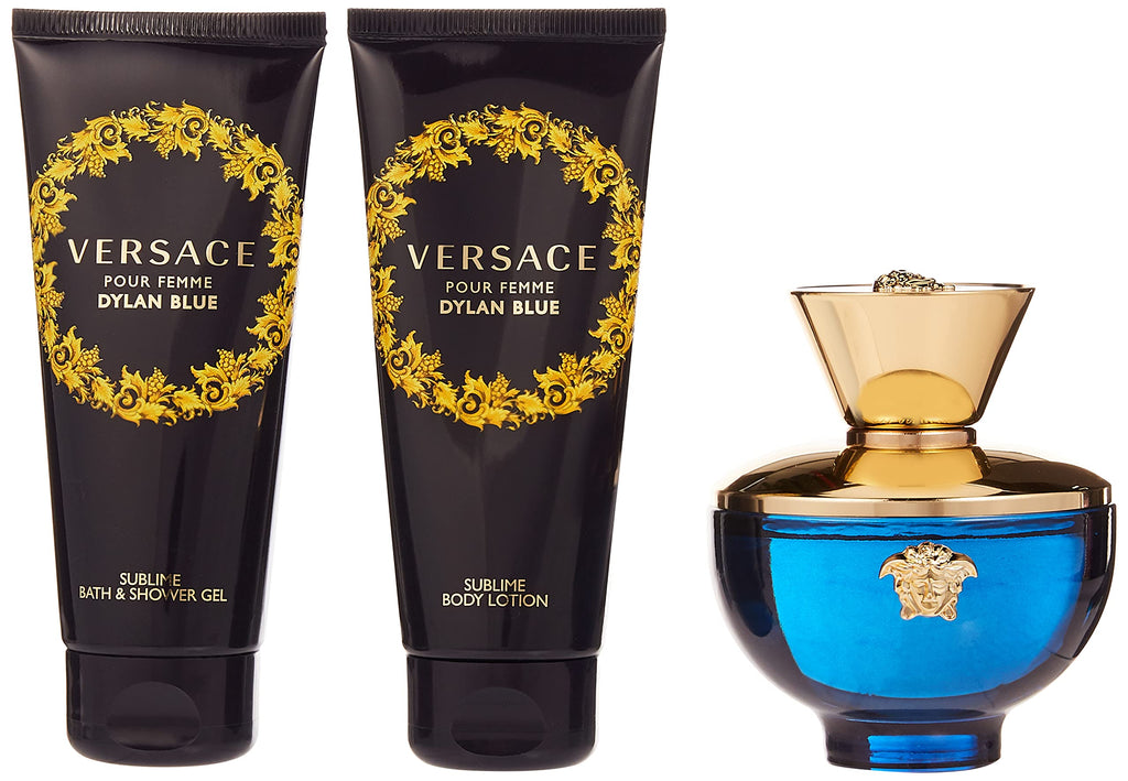 Versace Pour Femme Dylan Blue Gift Set 100ml EDP + 100ml Shower Gel + 100ml Body Lotion + Purse