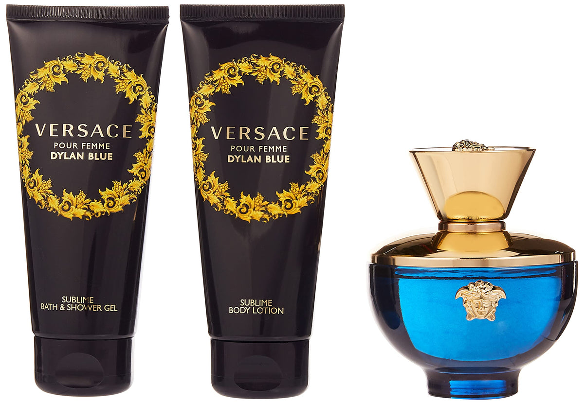 Versace Pour Femme Dylan Blue Gift Set 100ml EDP + 100ml Shower Gel + 100ml Body Lotion + Purse