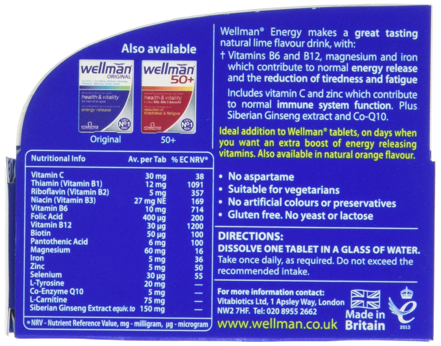 Vitabiotics Wellman Energy Natural Lime Flavour Effervescent Tablets