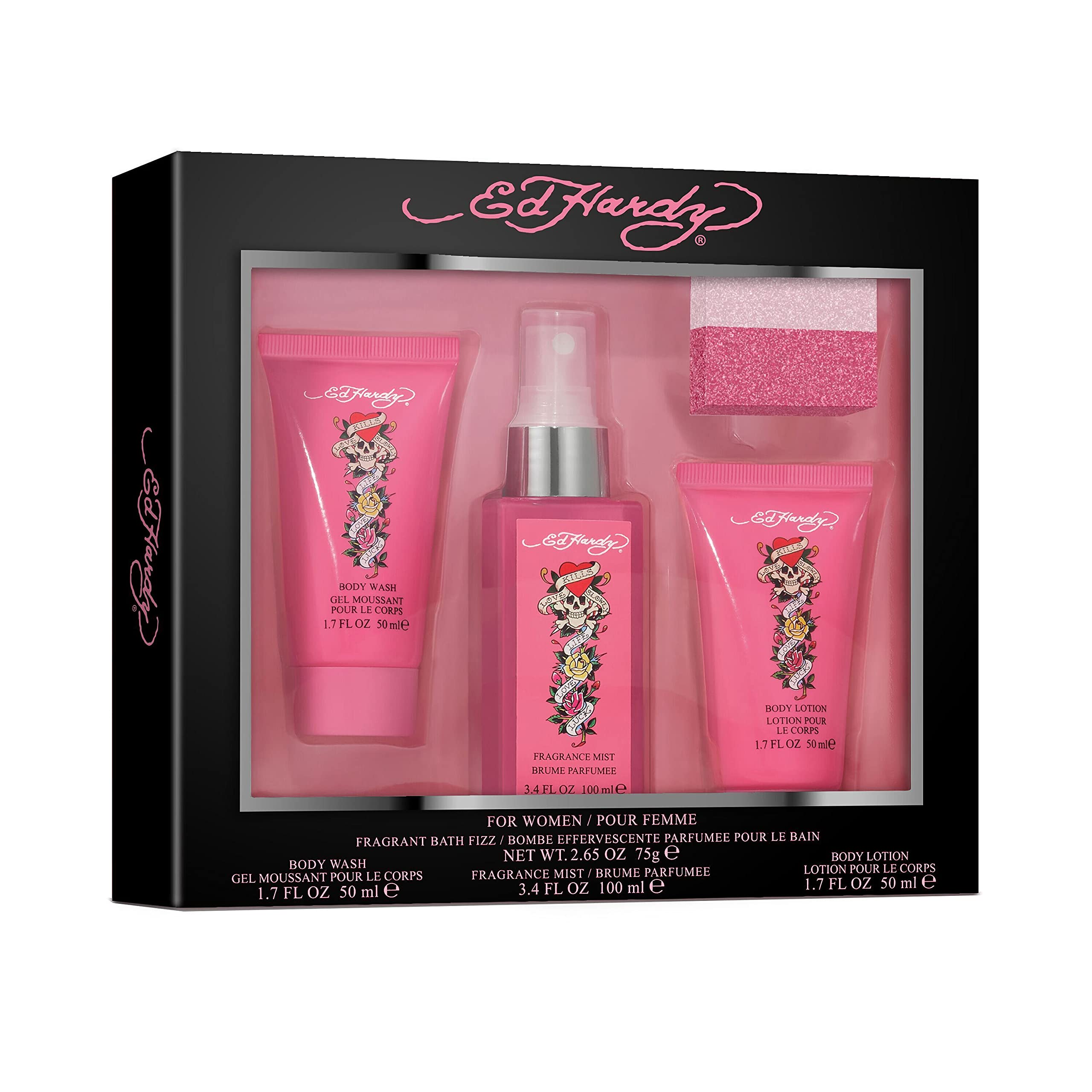 Ed Hardy Women Gift Set 100ml Body Mist + 50ml Body Wash + 50ml Body Lotion + 75g Bath Fizz - Body Sprays & Mists at MyBeautyBoutique by Ed Hardy