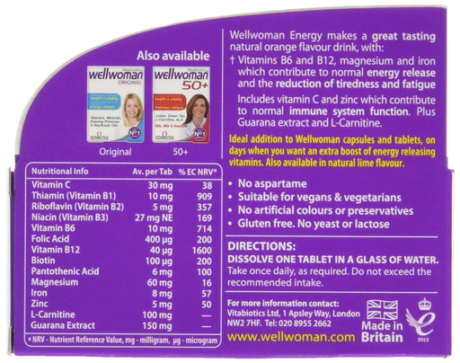 Vitabiotics Wellwoman Energy Natural Orange Flavour Effervescent Tablets