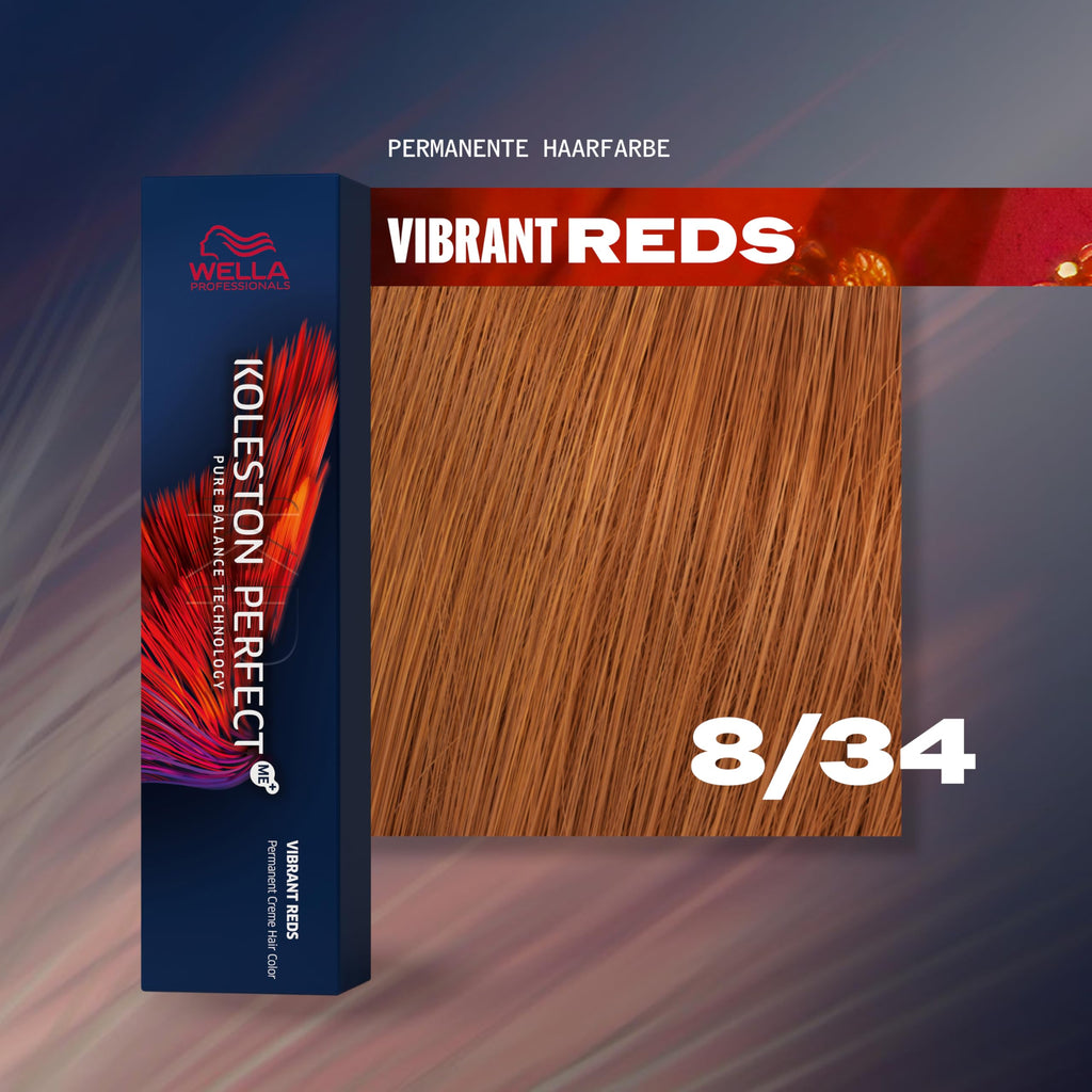 Wella Koleston Perfect Me Plus Hair Colourant 60ml - Vibrant Reds 8/34 Light Blonde Golden Red