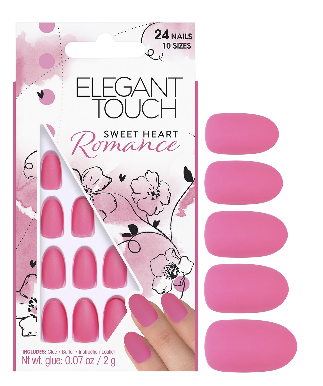 Elegant Touch Oval 24 False Nails with Glue - Sweet Heart Romance