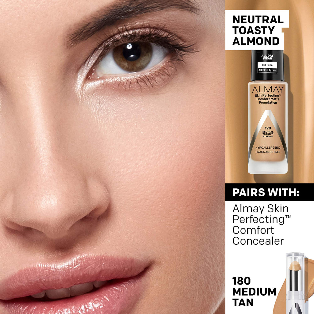 Almay Skin Perfecting Comfort Matte 190 Neutral Toasted Almond Foundation 30ml