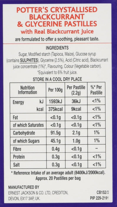 Potter's Pastilles Blackcurrant & Glycerine