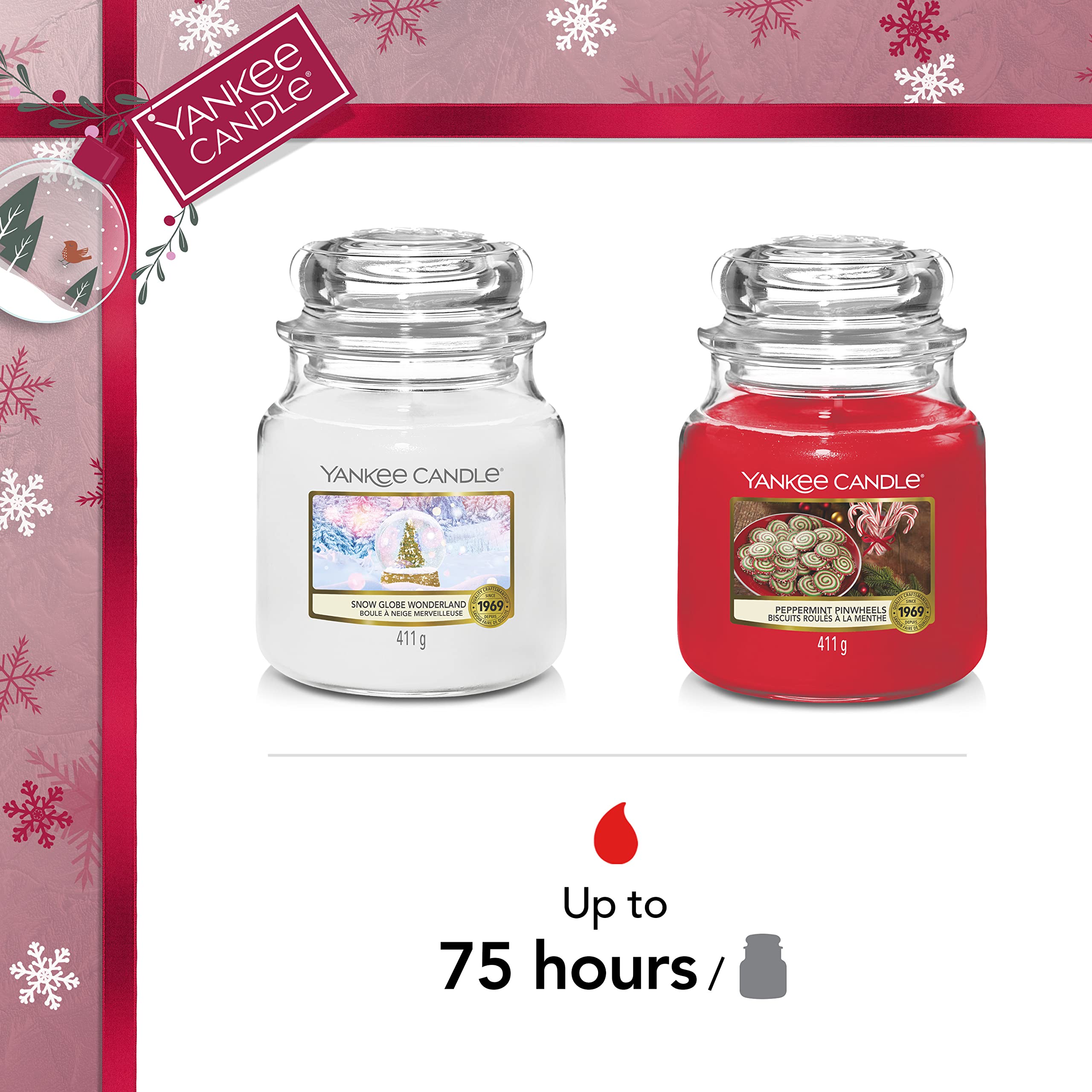 Yankee Original Candle Gift Set 411g Peppermint Pinwheels Candle + 411g Snow Globe Wonderland Candle