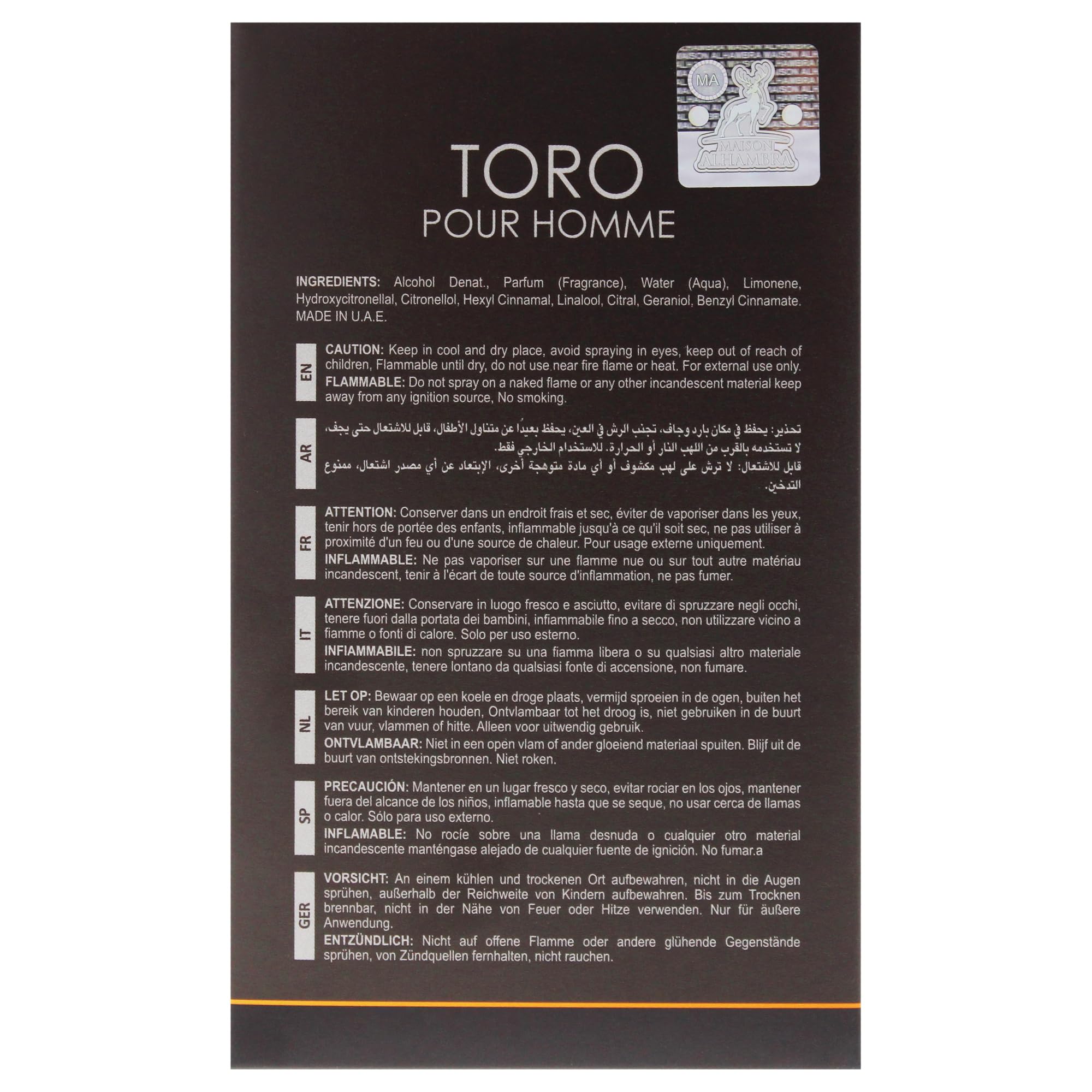 Maison Alhambra Toro Pour Homme Eau de Parfum 100ml Spray