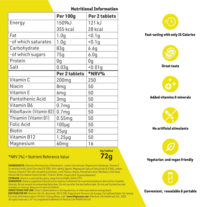 Lift Activ Zesty Lemon & Lime Energy Boost Chewable Tablets