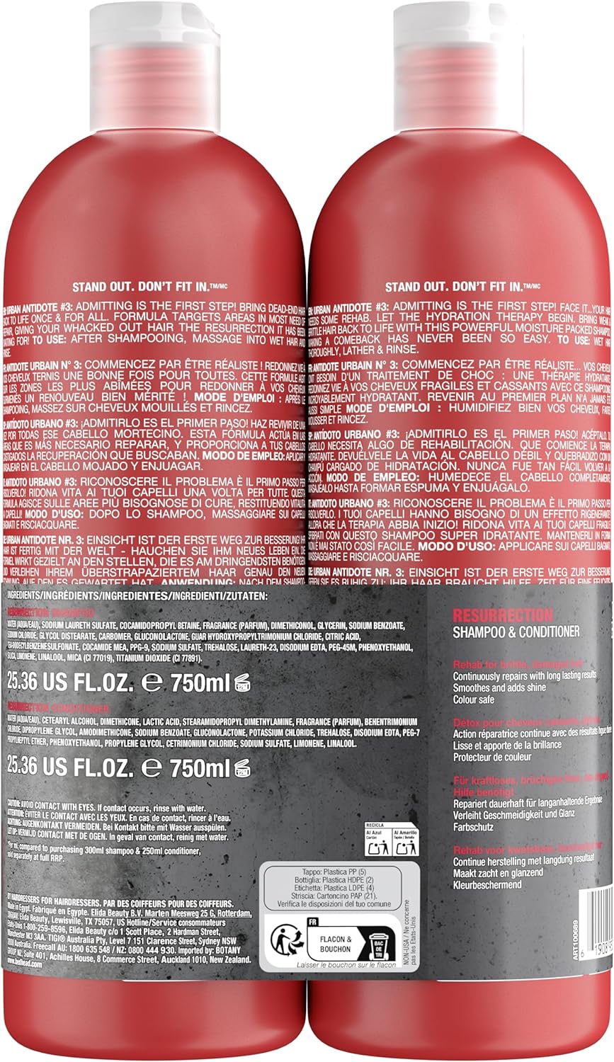 TIGI Bed Head Resurrection Tween Duo 1500ml – Shampoo & Conditioner Set for Damaged Hair, Intense Repair & Moisturising, Colour-Safe