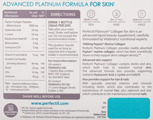 Vitabiotics Perfectil Platinum Collagen 7000mg Skin Advanced Beauty Drinks 50ml