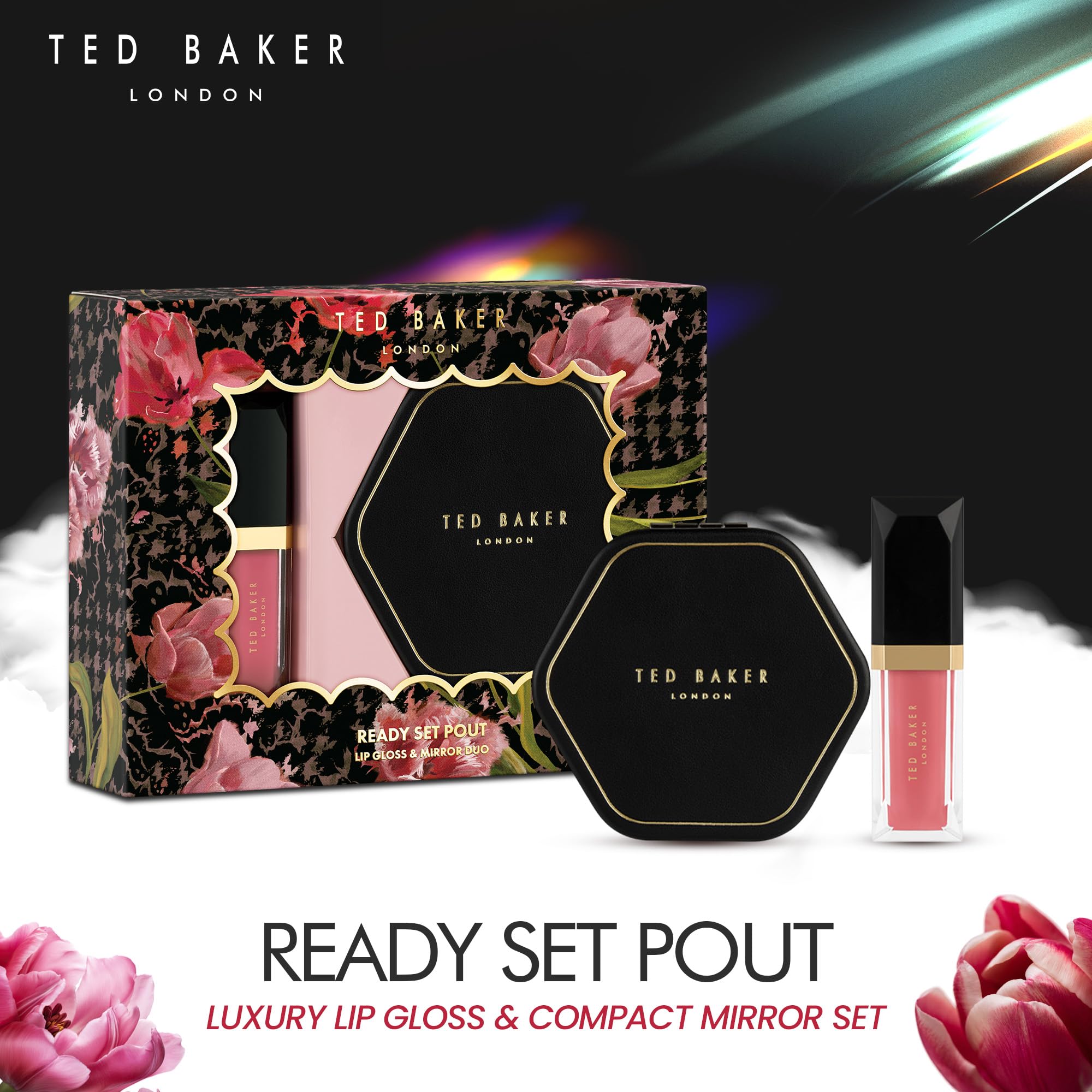 Ted Baker Ready Set Pout Lip Gloss & Mirror Duo Gift Set 1x Lip Gloss + 1x Compact Mirror