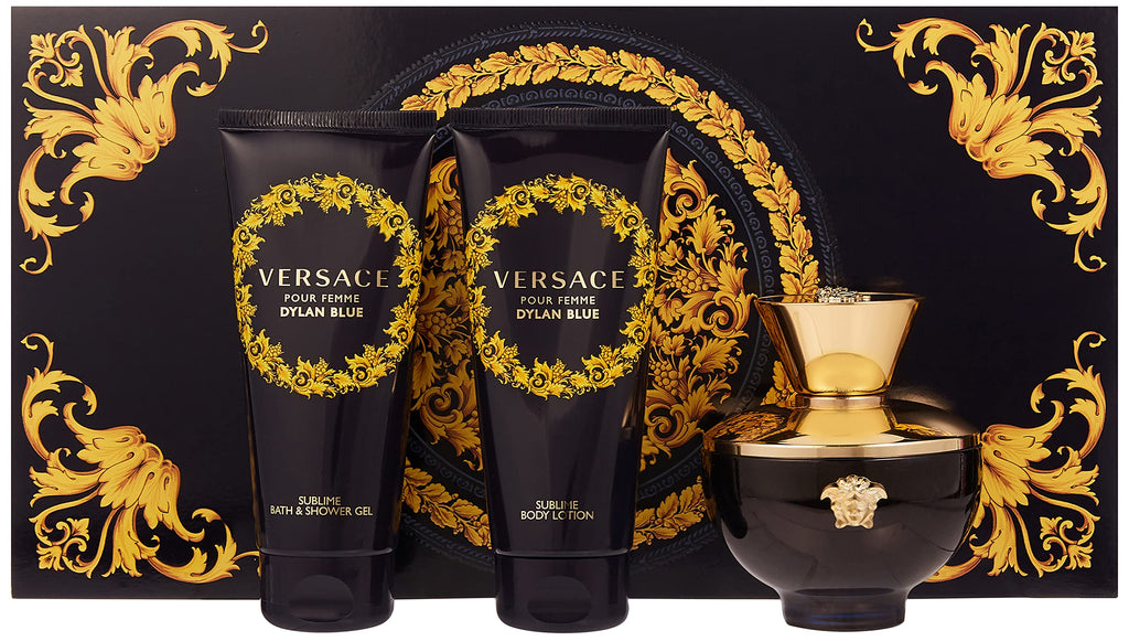 Versace Pour Femme Dylan Blue Gift Set 100ml EDP + 100ml Shower Gel + 100ml Body Lotion + Purse
