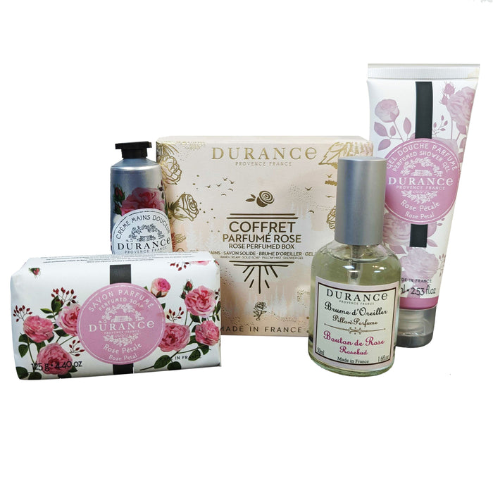 Durance Provence France Rose Petal Gift Set 75ml Rose Petal Shower Gel + 125g Rose Petal Soap + 30ml Rose Petal Hand Cream + 50ml Rose Bud Pillow Spray