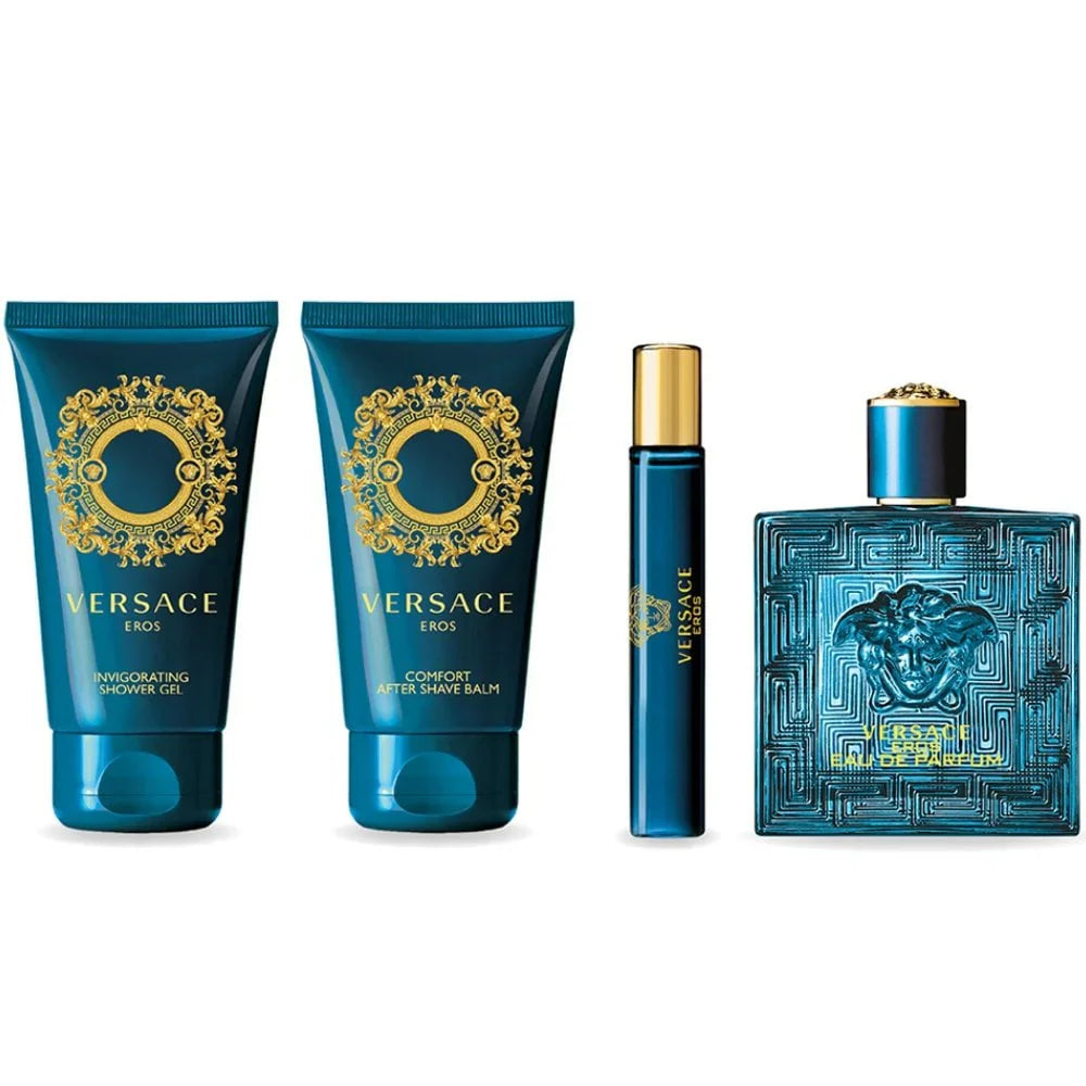 Versace Eros Gift Set 100ml EDP + 75ml Shower Gel + 75ml Aftershave Balm + 10ml EDP - Fragrance at MyBeautyBoutique by Versace
