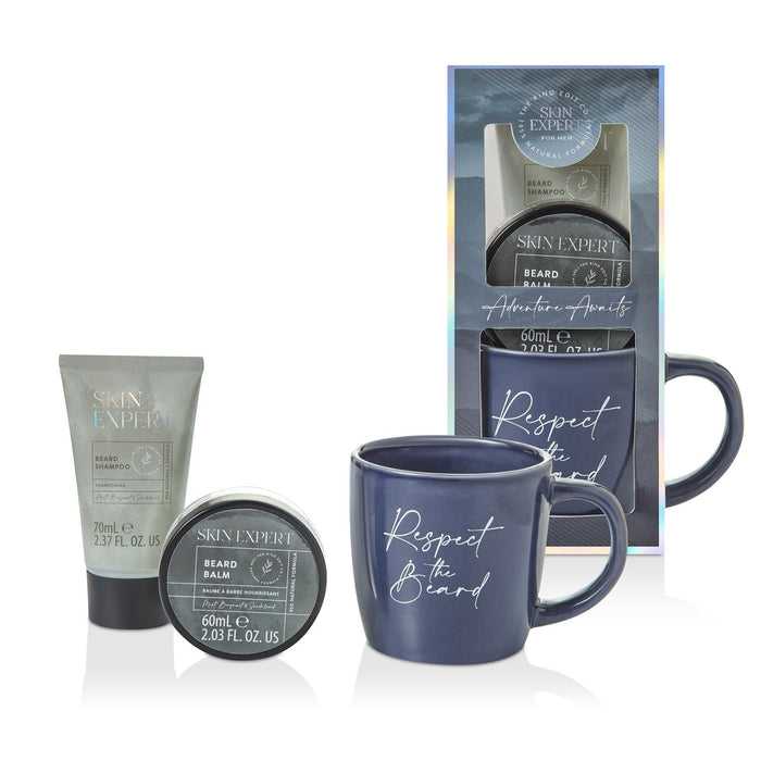 The Kind Edit Co. Skin Expert Mug Gift Set 50ml Beard Balm + 70ml Beard Shampoo + Mug